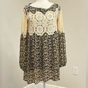 Judith March Floral Lace Boho Long Sleeve Knee Length Dress Size S